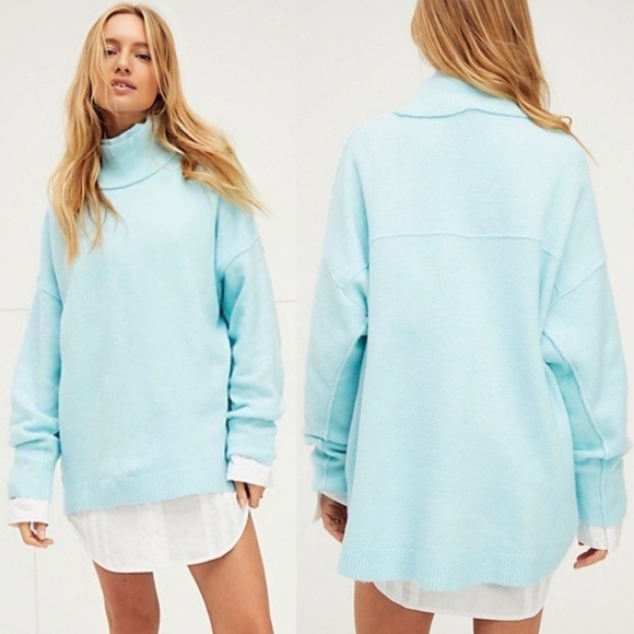Free People Sweaters - Free People "Afterglow Mock Neck Sweater" Oversize Ice Blue, Women's Size XS